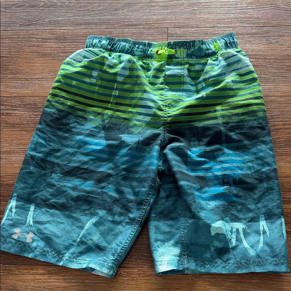 Under Armour Striped Green and Blue Board Shorts